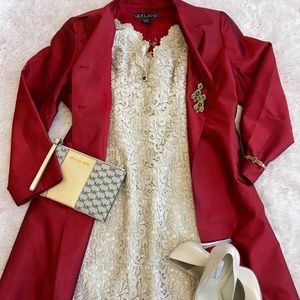 Adrianna Papell Champagne Lace Dress & Silk Duster